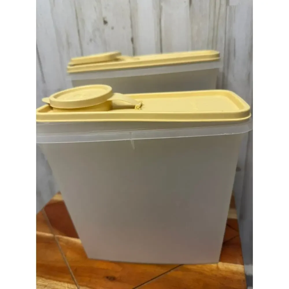 Vintage Tupperware Cereal‎ Keeper Set Beige Flip-Top Spout 2-Piece